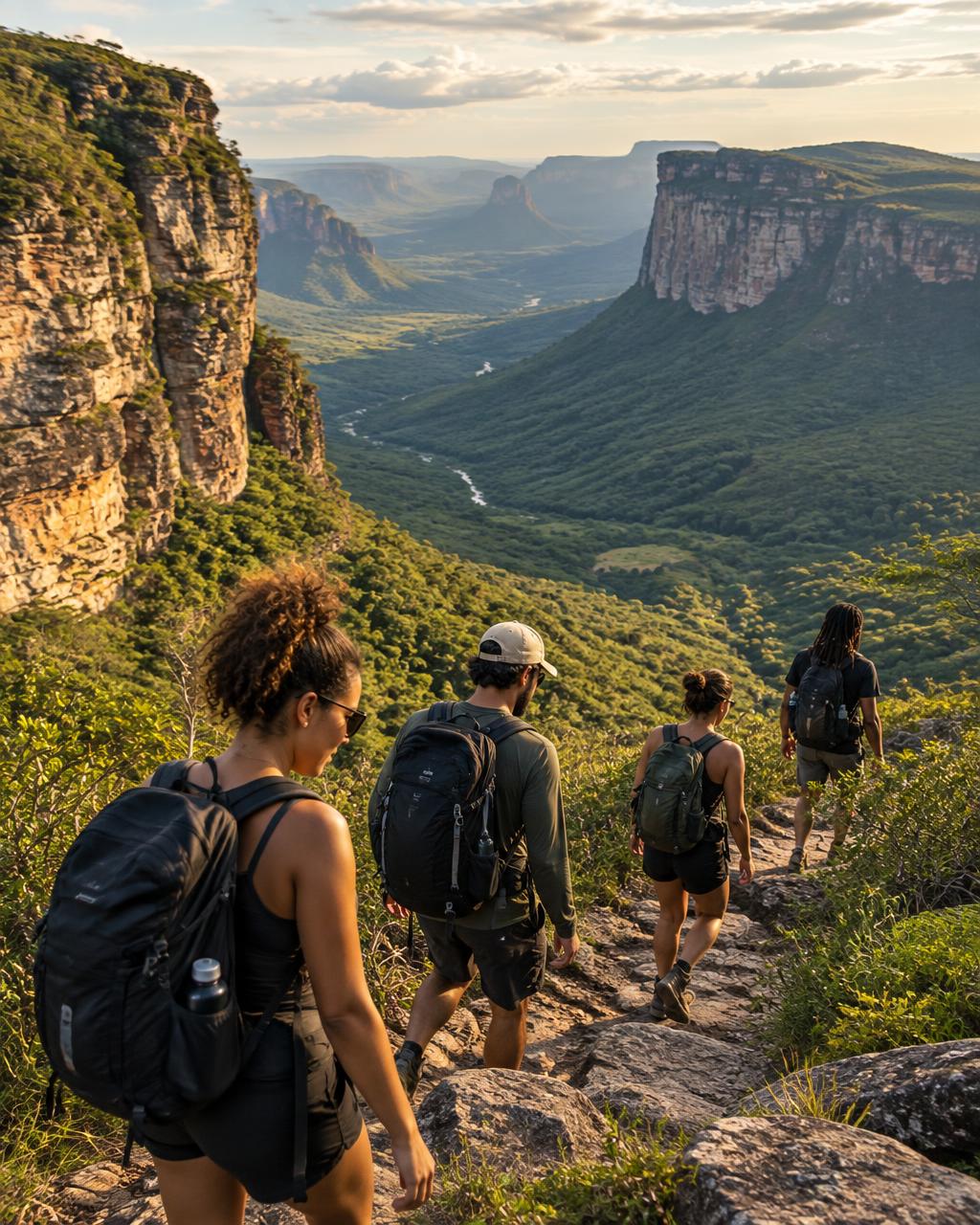Grupo de amigos em uma trilha na Chapada Diamantina